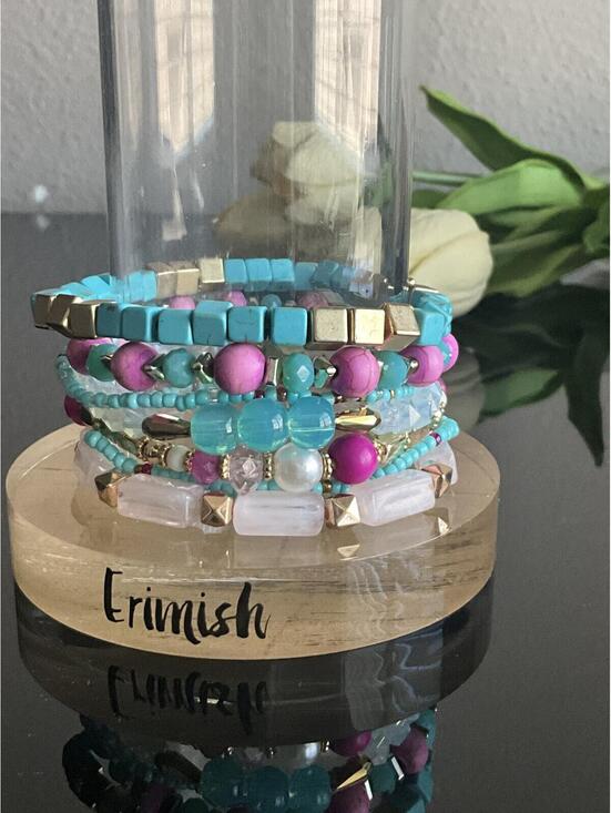 Erimish Jewelry - Erimish Colorful Turquoise Fuchsia Bracelet Stack